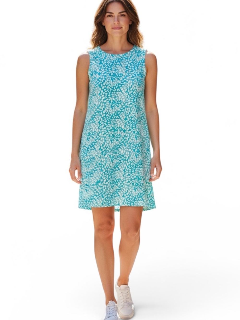 MAHI GOLD Ryder Dress Blue-Teal White Sleeveless Round neck M
